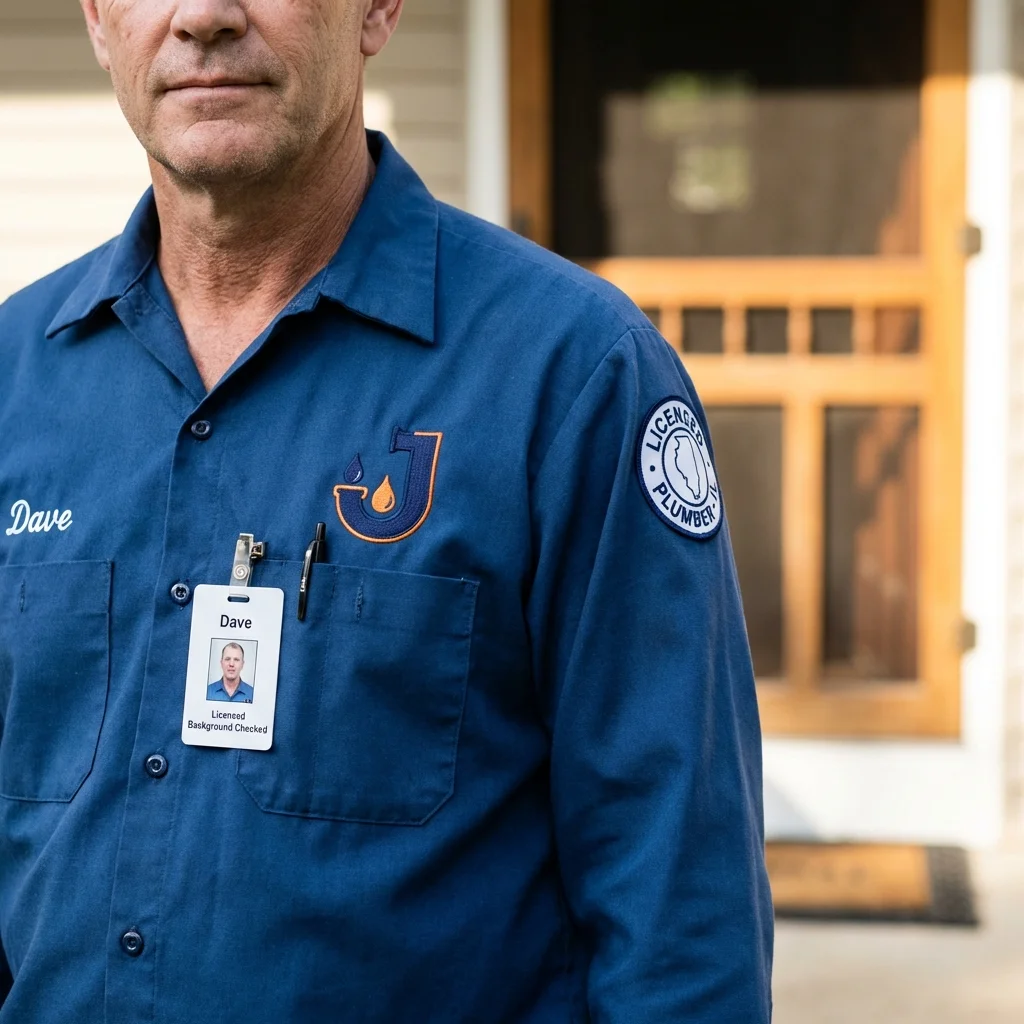 Licensed plumber showing ID badge in Queens Village, NY