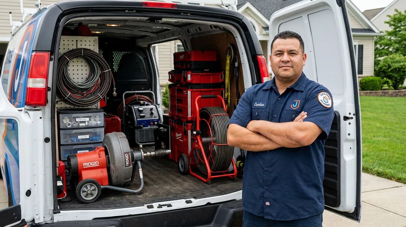 Professional drain cleaning equipment and Johns Plumbing LLC plumber in Queens Village