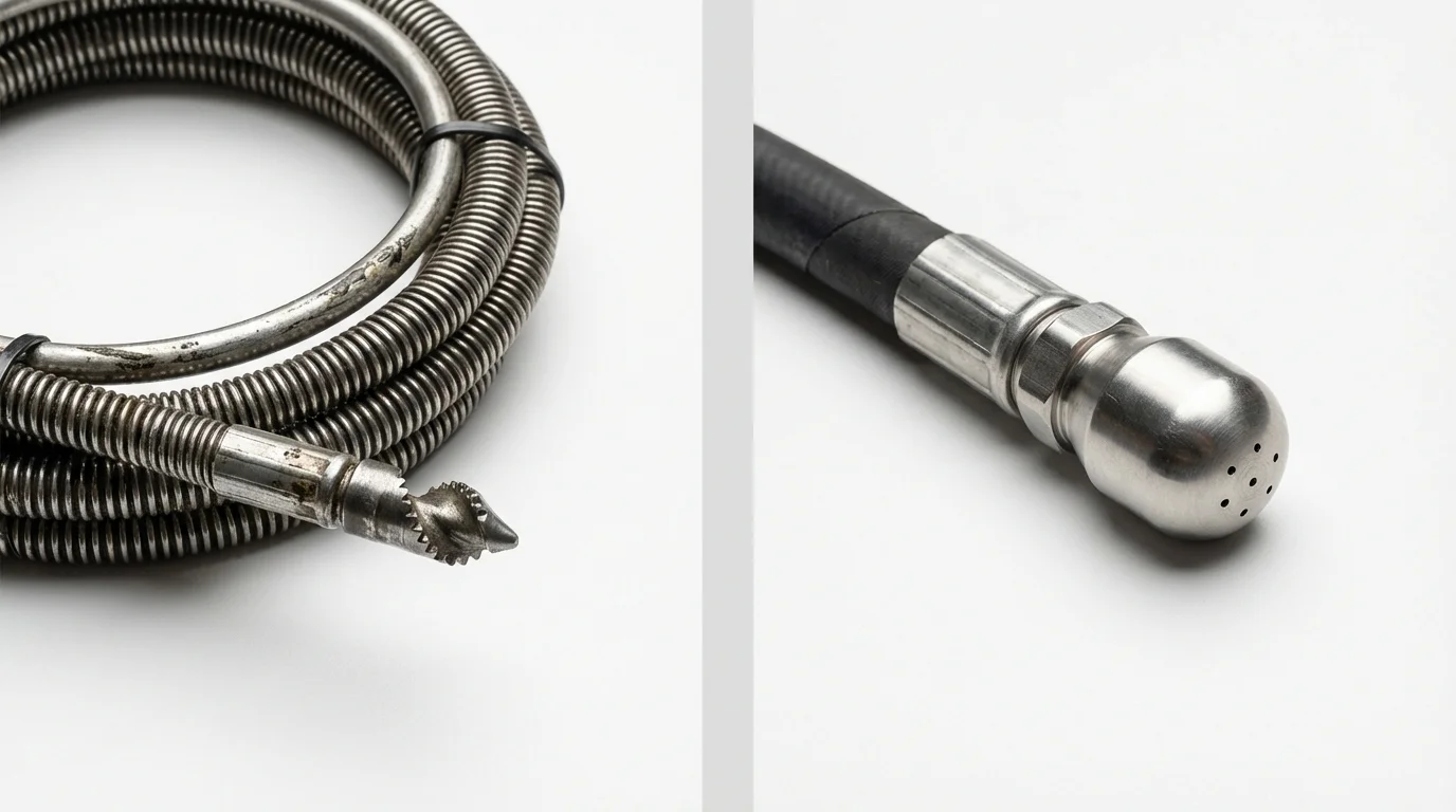 Drain snake cable and hydro jetting nozzle used for drain cleaning in Queens Village, NY
