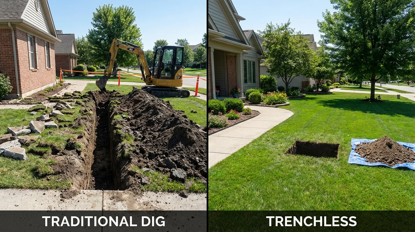 Trenchless sewer repair with minimal yard damage versus traditional excavation in Queens Village, NY